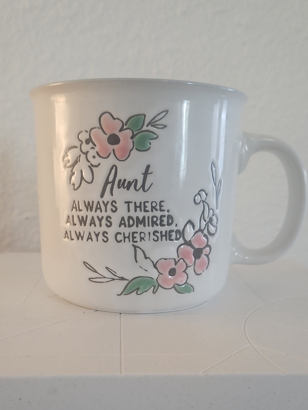 Eccolo Heatherlee CHUN White Mug with Pink Floral  - Aunt Message